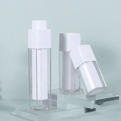 بيع بالجملة شكل مربع 15ml 30ml 50ml زجاجة مضخة بدون هواء مع مضخة قفل دوارية لمنتجات العناية بالبشرة