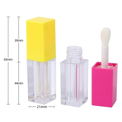 أنبوب شفتين بلاستيكي مربع مع فرشاة نوع تجميل شفتين مرنة لون مخصص 4.9ml
