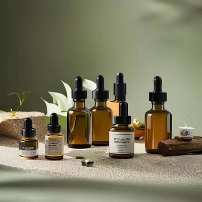 زجاجة زيت أساسي من النحاس الصناعي مع رأس قطرة بلاستيكية ونقرة زجاجية 5ml 10ml 30ml 50ml 100ml