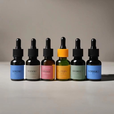 زجاجة زيت أساسي من النحاس الصناعي مع رأس قطرة بلاستيكية ونقرة زجاجية 5ml 10ml 30ml 50ml 100ml