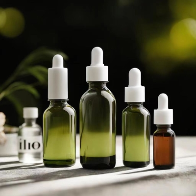 زجاجة زيت أساسي من النحاس الصناعي مع رأس قطرة بلاستيكية ونقرة زجاجية 5ml 10ml 30ml 50ml 100ml