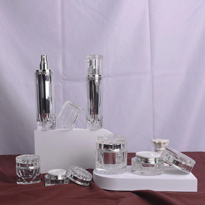 زجاجة إكريليك بلا هواء 30G 50G 30ML 50ML 100ML لملح التجميل مع مضخة اللوشن الألومنيوم أو رشة الضباب