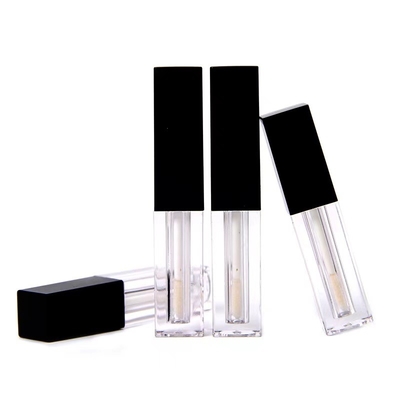 أنبوب البلاستيكي لمعان الشفاه 1.2ML مربع فارغ التعبئة والعلبة قبعة فرشاة سوداء مع جسم أنبوب واضح