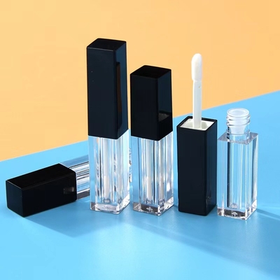 أنبوب البلاستيكي لمعان الشفاه 1.2ML مربع فارغ التعبئة والعلبة قبعة فرشاة سوداء مع جسم أنبوب واضح
