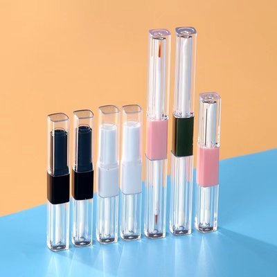 1.2ml و 2.5ml بلاستيك مربع ضئيل الشفاه مضيئة أنبوب الرؤوس المزدوجة مع الألوان المخصصة