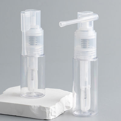 زجاجة بلاستيكية شفافة من البولي إيثيلين تيرفثالات للبيع بالجملة مع رأس مضخة رذاذ مسحوق بأحجام 14 مل، 18 مل، 25 مل، 35 مل، 50 مل، 60 مل لتطبيق خالٍ من الفوضى