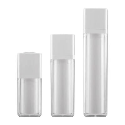 بيع بالجملة شكل مربع 15ml 30ml 50ml زجاجة مضخة بدون هواء مع مضخة قفل دوارية لمنتجات العناية بالبشرة